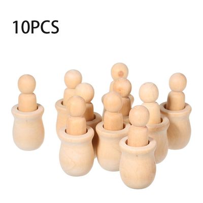 LUCKDANO 10Pcs Unfinished Wooden Peg Dolls Nesting Set - DIY Craft Kits for Kids Ideal Party Favor, Wedding Dcor & Creative Play - 1.18 * 2.68 in