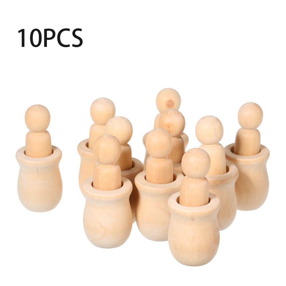 LUCKDANO 10Pcs Unfinished Wooden Peg Dolls Nesting Set - DIY Craft Kits for Kids Ideal Party Favor, Wedding Dcor & Creative Play - 1.18 * 2.68 in