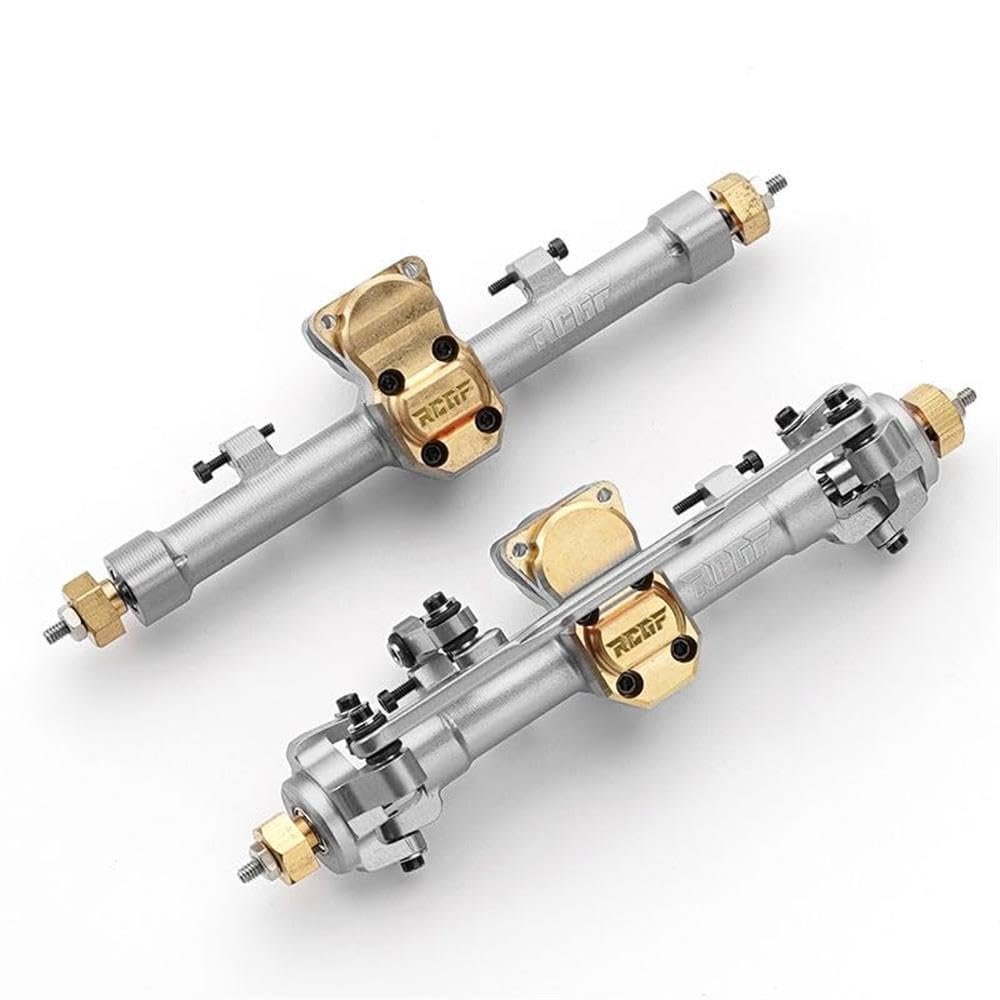 2pcs 1/24 Front Rear Axle RC Upgrade Part Aluminum Alloy Complete Rc Front Rear Axle for Axial SCX24 RC Car Part(Silver)