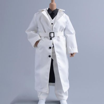 1/12 Scale Male Trench Coat Long Outerwear Jacket Clothing for 6-inches Male Action Figure Body, 1/12 Man Action Figure Business Suit Set Outfit (White, Outfit)