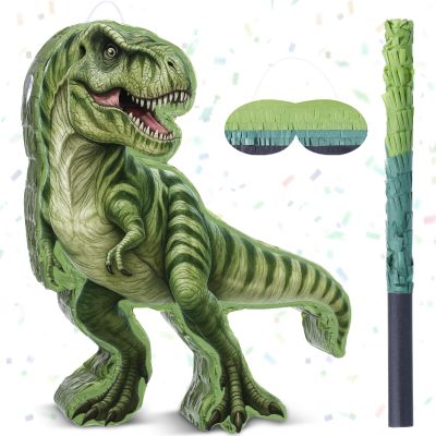 Harrycle Dinosaur Piata Set Dino Themed Piata with Stick and Blindfold Girls Dinosaur Birthday Party for Animal Theme Party Decoration Baby Shower Game Supplies (Green Dino)