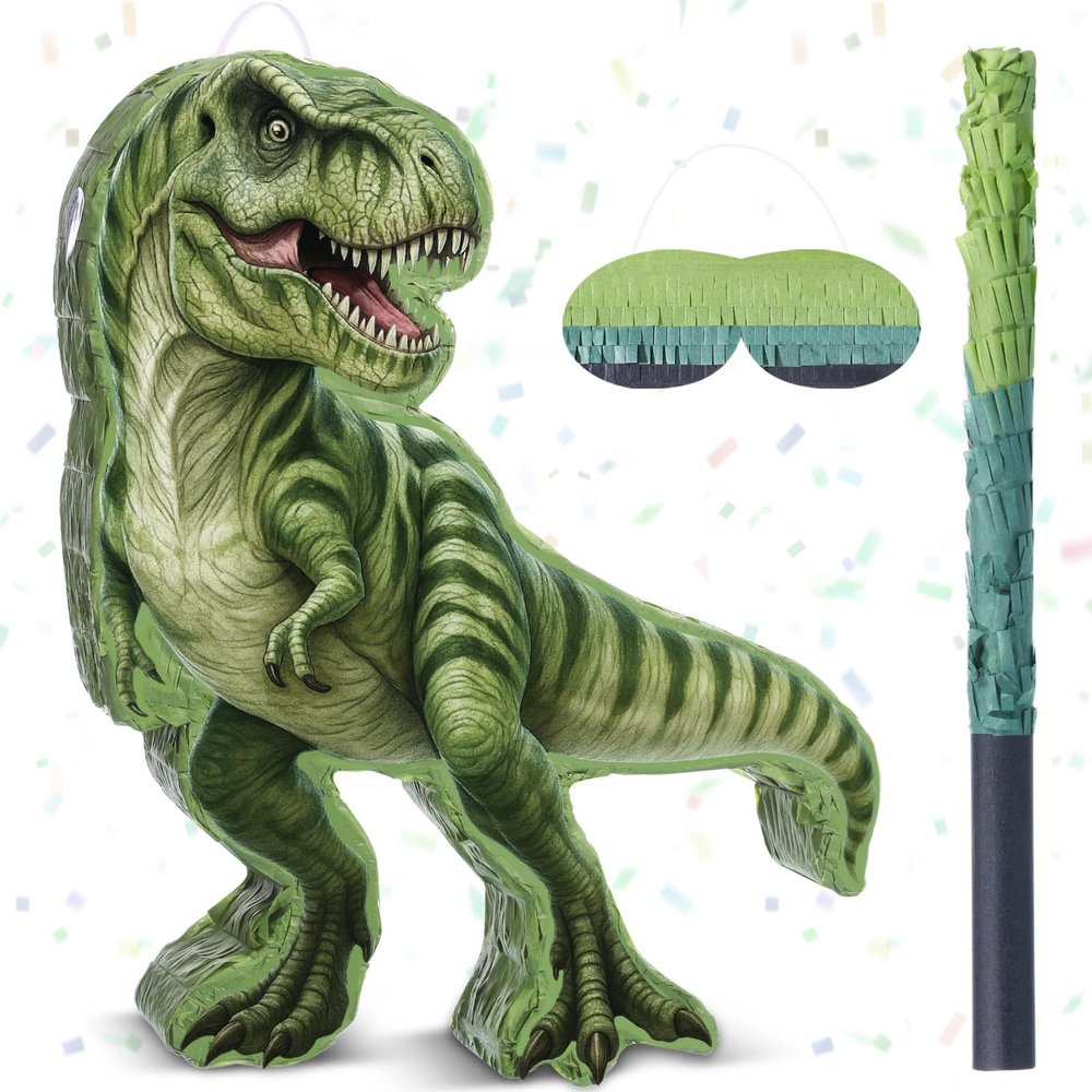 Harrycle Dinosaur Piata Set Dino Themed Piata with Stick and Blindfold Girls Dinosaur Birthday Party for Animal Theme Party Decoration Baby Shower Game Supplies (Green Dino)