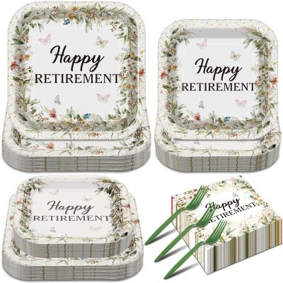 Rtteri 250 Pcs Square Happy Retirement Party Supplies Paper Plate
