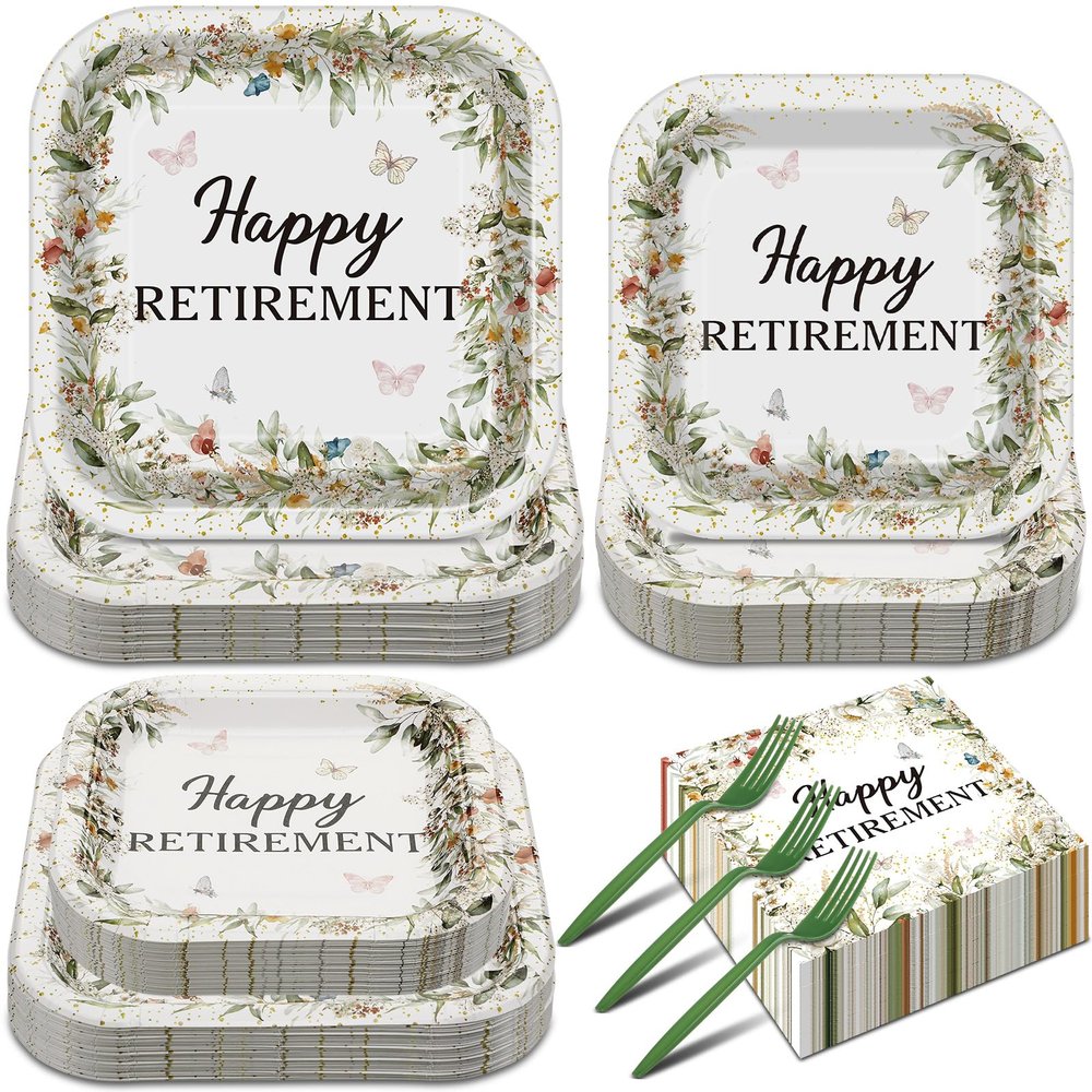 Rtteri 250 Pcs Square Happy Retirement Party Supplies Paper Plate