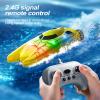Authticar Mini Remote Control Boat, Mini RC Stunt Boat with 360 Flips, LED Lights, Fast Racing Toy for Pools and Lakes (Yellow) view 3
