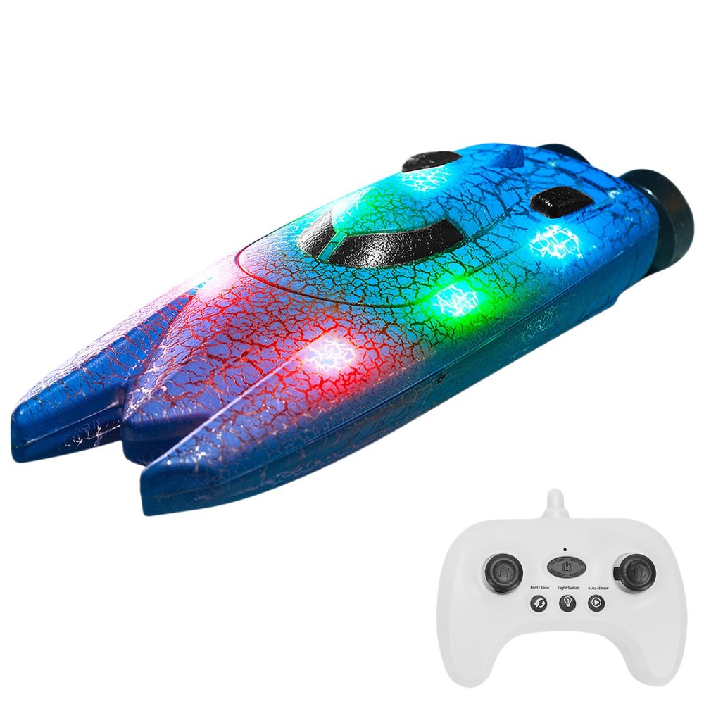 Authticar Mini Remote Control Boat, Mini RC Stunt Boat with 360 Flips, LED Lights, Fast Racing Toy for Pools and Lakes (Blue)