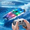 Authticar Mini Remote Control Boat, Mini RC Stunt Boat with 360 Flips, LED Lights, Fast Racing Toy for Pools and Lakes (Blue) view 3