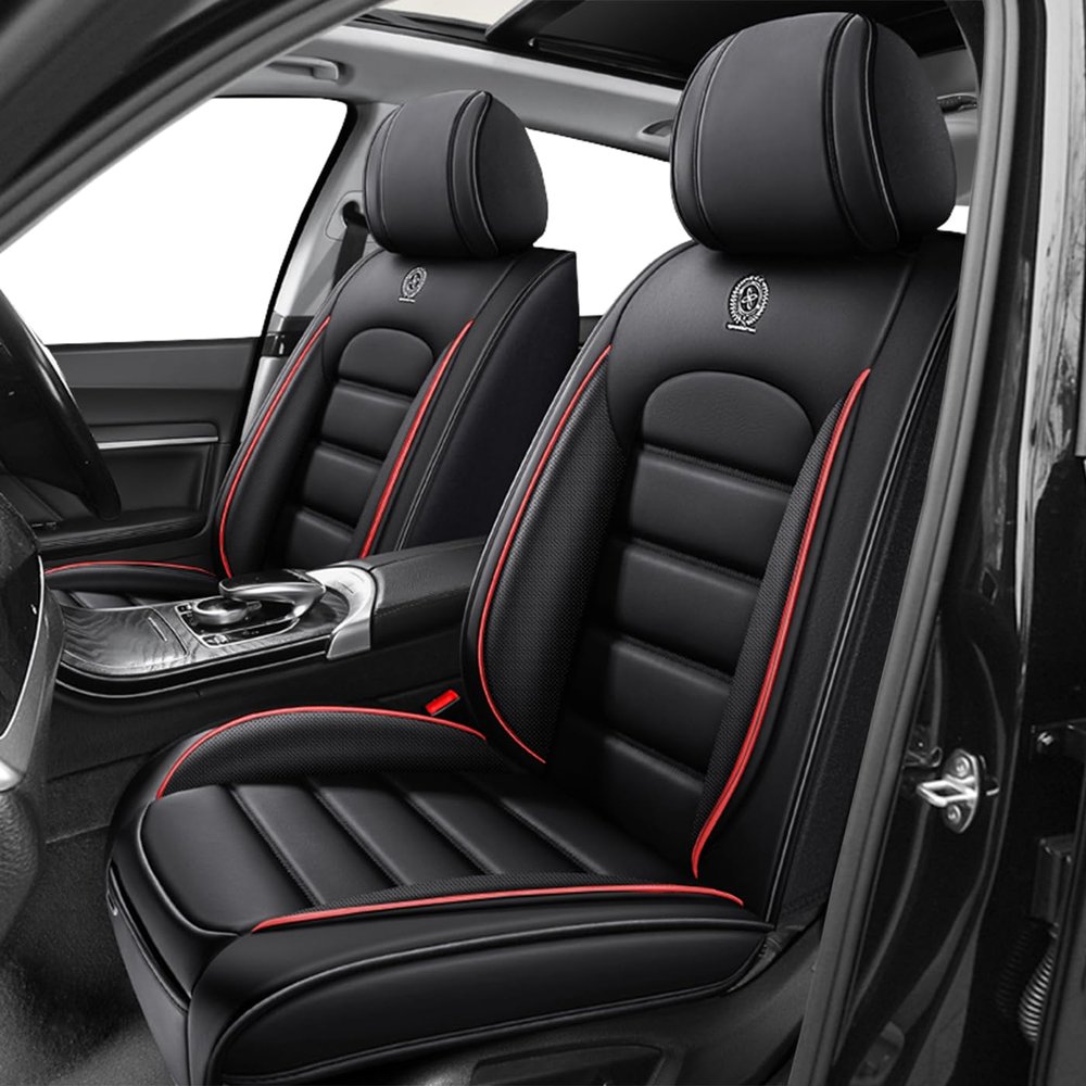 Car Seat Covers for Discovery Sport,for Land Rover Discovery Sport 2015-2024 2025,Waterproof Leather Seat Covers,Compatible Airbag,Front Set Comfort Car Seat Protectors for Most Cars(Black&Red)