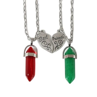 APXXAIBO "Best Friends Natural Stone Crystal Point & Split Heart Necklace Set, Adjustable Couple Necklace (FN0818)