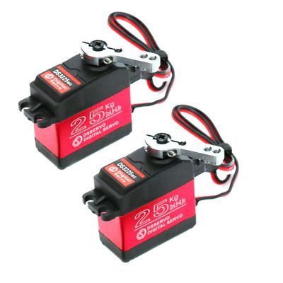 DS3225 25KG Metal Gear High Torque Waterproof Digital CNC Aluminium Middle Red Steering Engine 2PCS