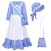Meland Pioneer Dress for Girls, Colonial Floral Costume with Bonnet Apron & Purse, Dress Up Clothes for Girls Ages 5-13 (Blue, 11-13 Years) view 1