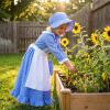 Meland Pioneer Dress for Girls, Colonial Floral Costume with Bonnet Apron & Purse, Dress Up Clothes for Girls Ages 5-13 (Blue, 11-13 Years) view 2