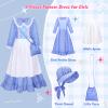 Meland Pioneer Dress for Girls, Colonial Floral Costume with Bonnet Apron & Purse, Dress Up Clothes for Girls Ages 5-13 (Blue, 11-13 Years) view 3