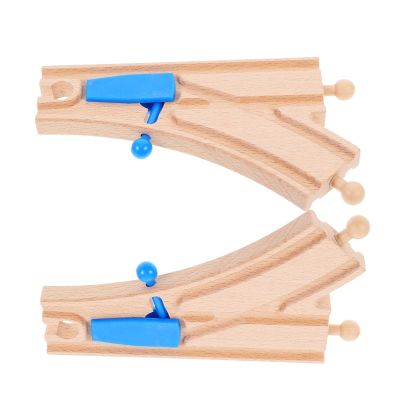 NUOBESTY Set of 2 Wooden Train Track Connectors Switch Track Accessories for Kids Wooden Train Sets, Compatible with Leading Brands, Ideal for Creative Play