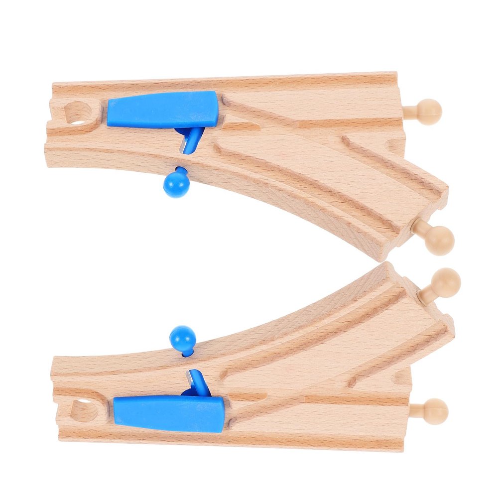 NUOBESTY Set of 2 Wooden Train Track Connectors Switch Track Accessories for Kids Wooden Train Sets, Compatible with Leading Brands, Ideal for Creative Play