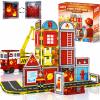 LATI Fire Rescue Magnetic Tiles for Kids,Double-Sided Fire & Rescue Blocks with Fire Truck, Station, Roads & Crane, STEM Magnetic Building Blocks for Boys & Girls Ages 3-8 view 1