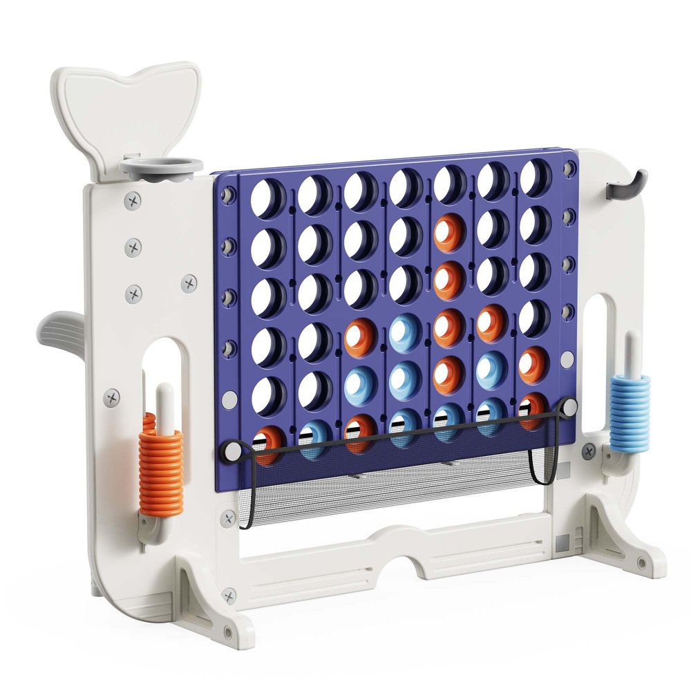 Giant Connect 4 Outdoor Yard Game with Mesh Bag, Jumbo Connect 4, Basketball Hoop, Ring Toss and Golf Games, Adjustable Height Family Game for Kids and Adults, Easy to Install (White+Purple)