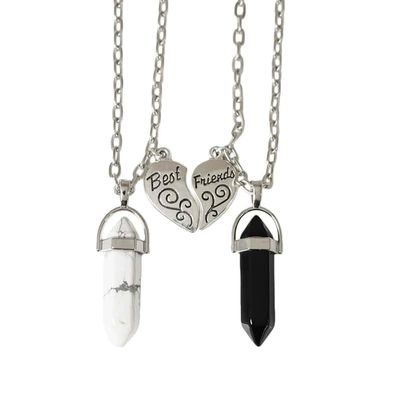 APXXAIBO "Best Friends Natural Stone Crystal Point & Split Heart Necklace Set, Adjustable Couple Necklace (FN0820)