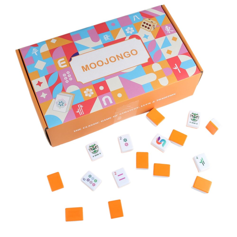 MOOJONGO American Mahjong Tile Set - 166 Mah jongg Tiles Game Sets 1.2-inch Complete Cute Travel Mah Jong, Beautiful Pretty 1.2 Majong Only, 3D Carving Mahjongg with Bag and Dice Accessories