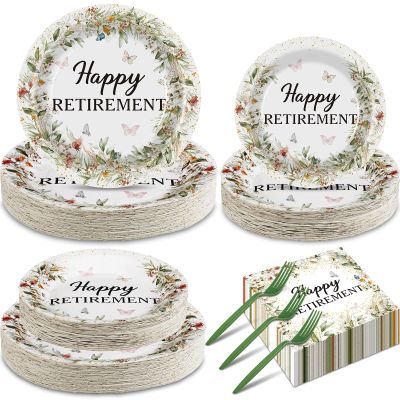 Rtteri 250 Pcs Round Happy Retirement Party Supplies Paper Plate