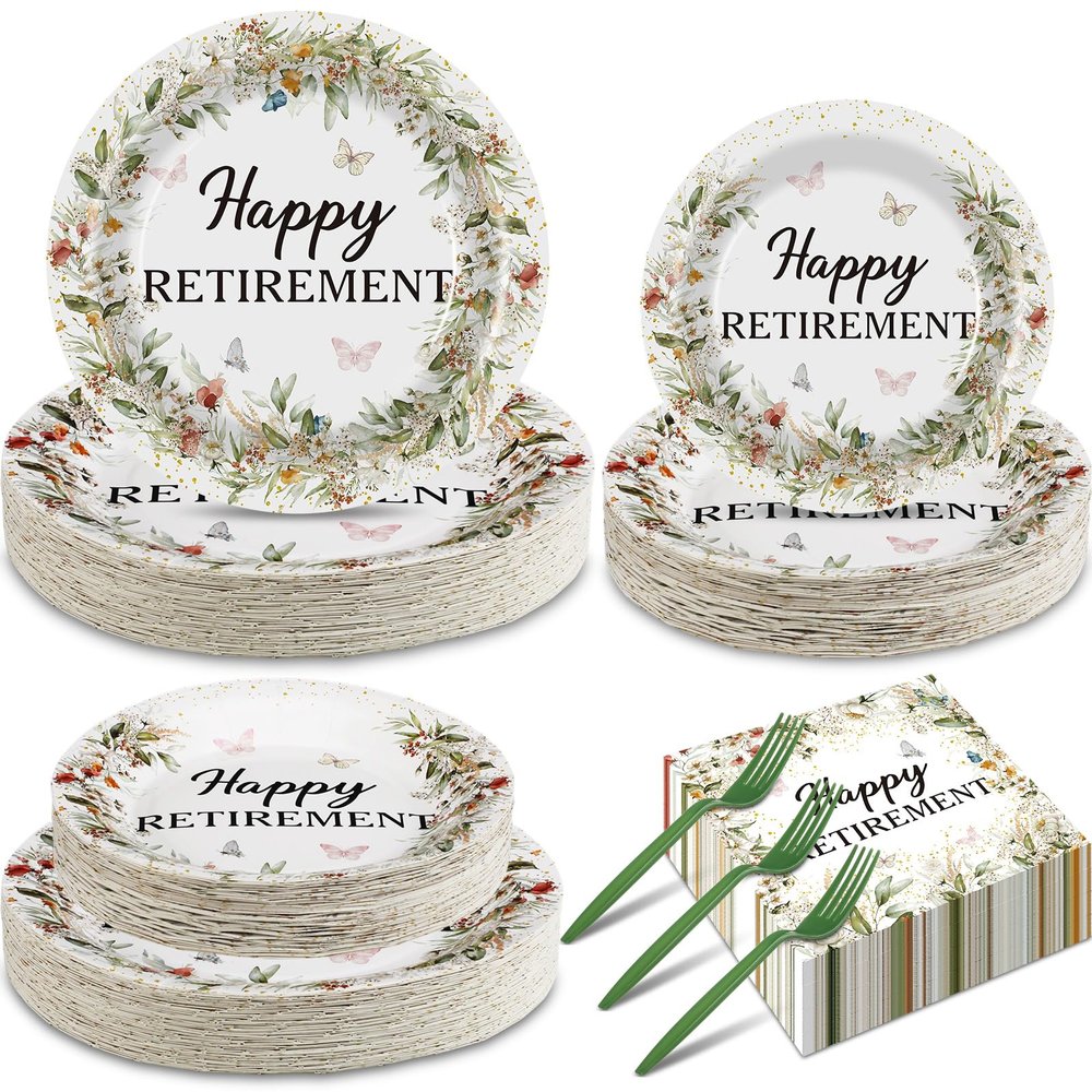 Rtteri 250 Pcs Round Happy Retirement Party Supplies Paper Plate