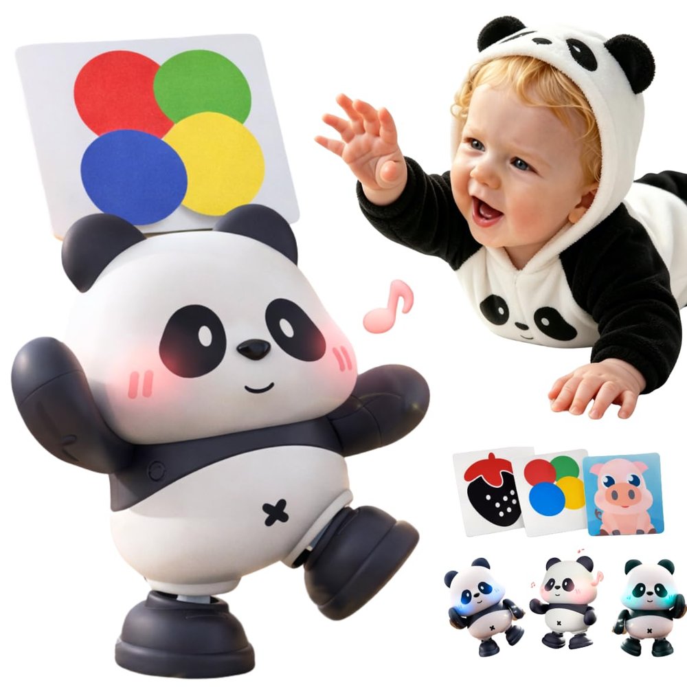Cuddobaby Dancing Panda High Contrast Musical Toy| Independent Tummy Time 0-6M, Crawling Encourage 6-12M| Light-Up Changes, Hands-Free Flash Card Stand for Newborns, Infants, Drop-Proof