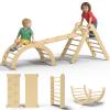CMFYDAILY Large Pikler Triangle Set, 7-in-1 Toddler Climbing Toys Indoor, Wooden Montessori Climbing Set with Arch Ramp Ladder, Foldable Baby Jungle Gym Playground (Wood Natural) view 1