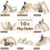 CMFYDAILY Large Pikler Triangle Set, 7-in-1 Toddler Climbing Toys Indoor, Wooden Montessori Climbing Set with Arch Ramp Ladder, Foldable Baby Jungle Gym Playground (Wood Natural) view 3