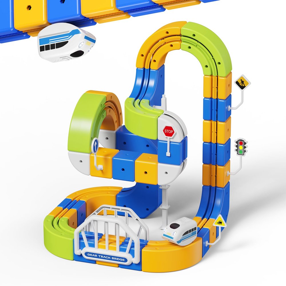 Electric Train Set for Kids 3-8, 124 Pcs(36 Track +1 Car) Rail Train Track Toy, 3D Flexible Race Track for Toddlers, Gravity-Defying Motorized Car STEM Building Train Tracks Learning Toy Gift