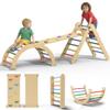 CMFYDAILY Large Pikler Triangle Set, 7-in-1 Toddler Climbing Toys Indoor, Wooden Montessori Climbing Set with Arch Ramp Ladder, Foldable Baby Jungle Gym Playground (Rainbow RD) view 1