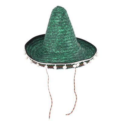 Alasum Mexican Pom Pom Straw Sombrero Hat for Party Adults, 40cm Green Carnival Festival Accessory, Mexican Party Headwear Decoration