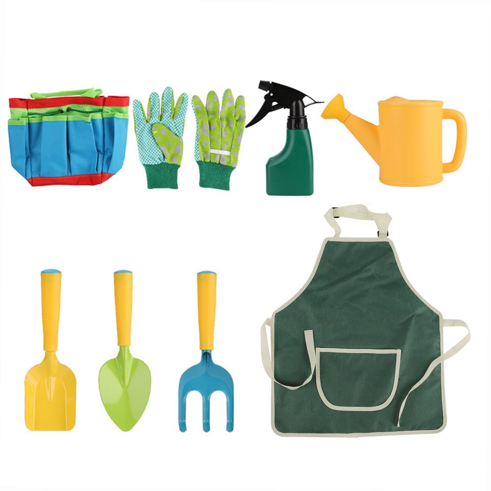 Dioche 8PCS Kids Garden Tools Set - Gardening Toy Set for Ages 3+ - Includes Shovel, Trowel, Rake, Gloves, Sprayer & Tote Bag - Perfect for Outdoor Fun and Learning
