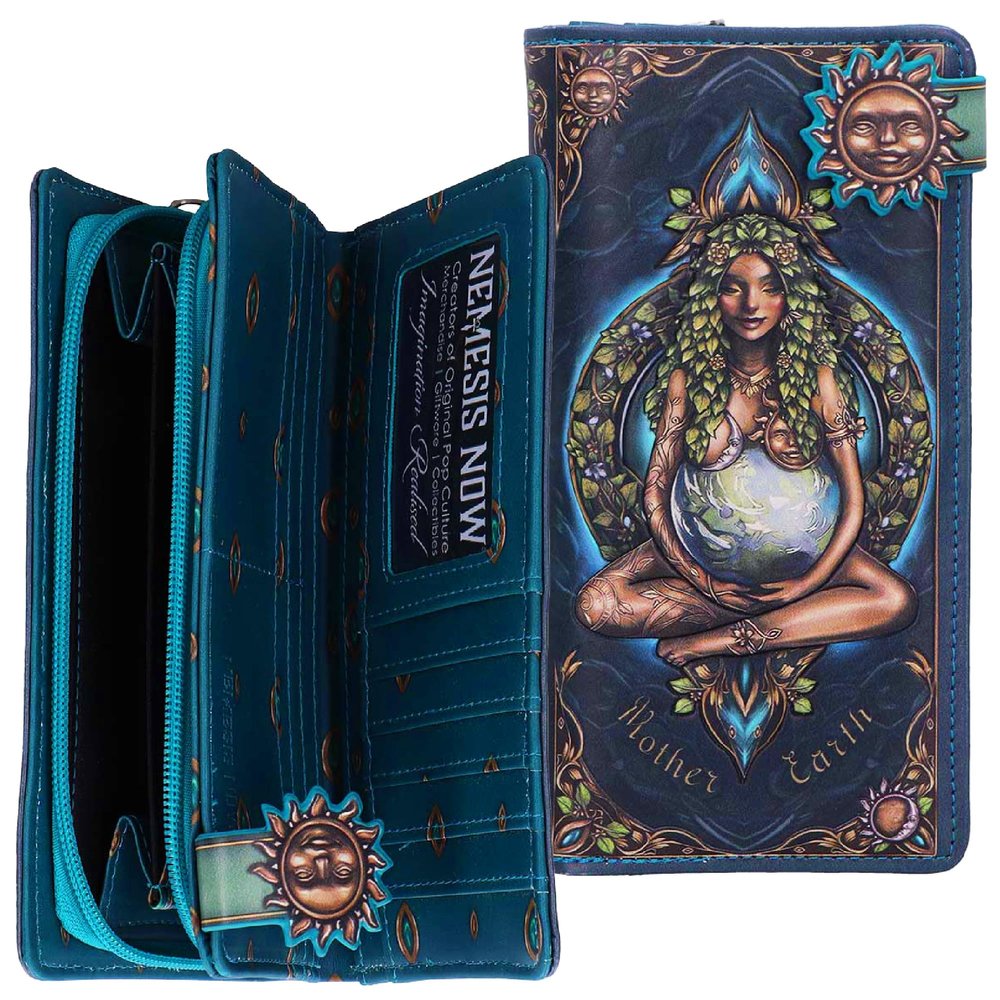 Nemesis Now Mother Earth Embossed Purse 18.5cm Nature Goddess Wallet, Spiritual Fantasy Handbag with Zip-Around Closure, Handbag for Nature Lovers