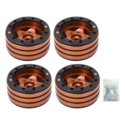 4pcs CNC Aluminum Alloy RC Wheel Hub for 1/10 RC Crawler, 1.9 Inch Replacement Wheel Hub with Weighted Design for SCX10, Enhanced Stability and Wear Resistance (Copper)
