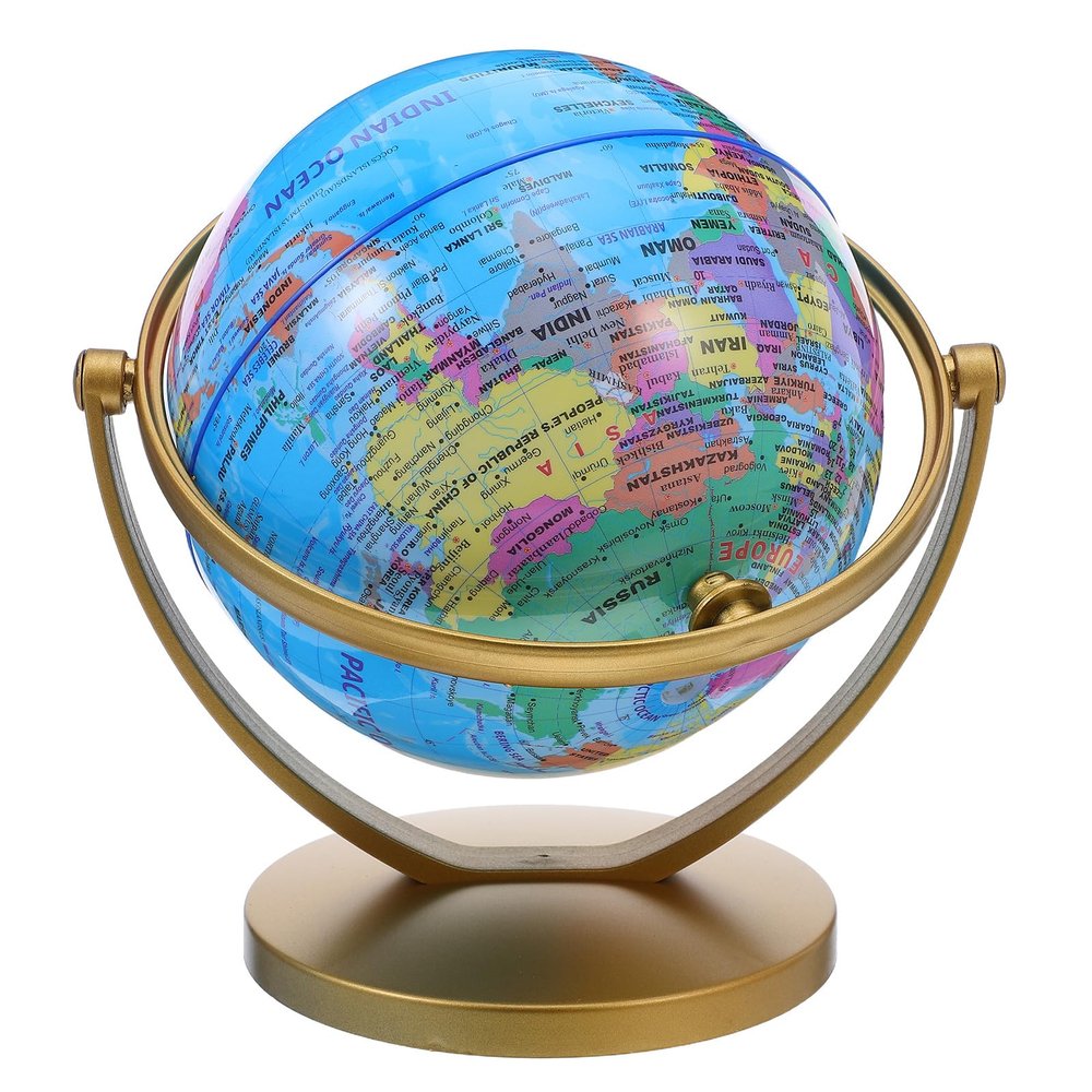 LOPUNER Desk Globe with Gold Stand - 360 Rotating Earth Globe for Office Home Decoration & Geographic Learning - Detailed with Labeled Countries, Capital, and Oceans