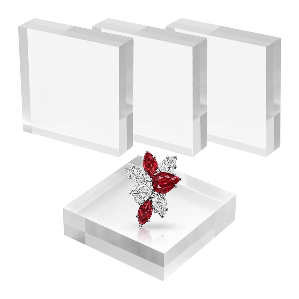 Acrylic Blocks 4 Pieces Cube Riser and Display Stand, Acrylic Display Stands, for Jewellery Rings Collection Crafts Souvenirs Figurines Watches and Watches