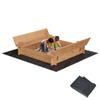 47''X47'' Wooden Sandbox with Lid & Solid Fir Wood, Outdoor Kids Sand Box with 2 Bench Seats & Bottom Liner, Kids Sandbox for Backyard, Patio, Garden view 1