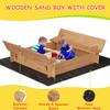 47''X47'' Wooden Sandbox with Lid & Solid Fir Wood, Outdoor Kids Sand Box with 2 Bench Seats & Bottom Liner, Kids Sandbox for Backyard, Patio, Garden view 3
