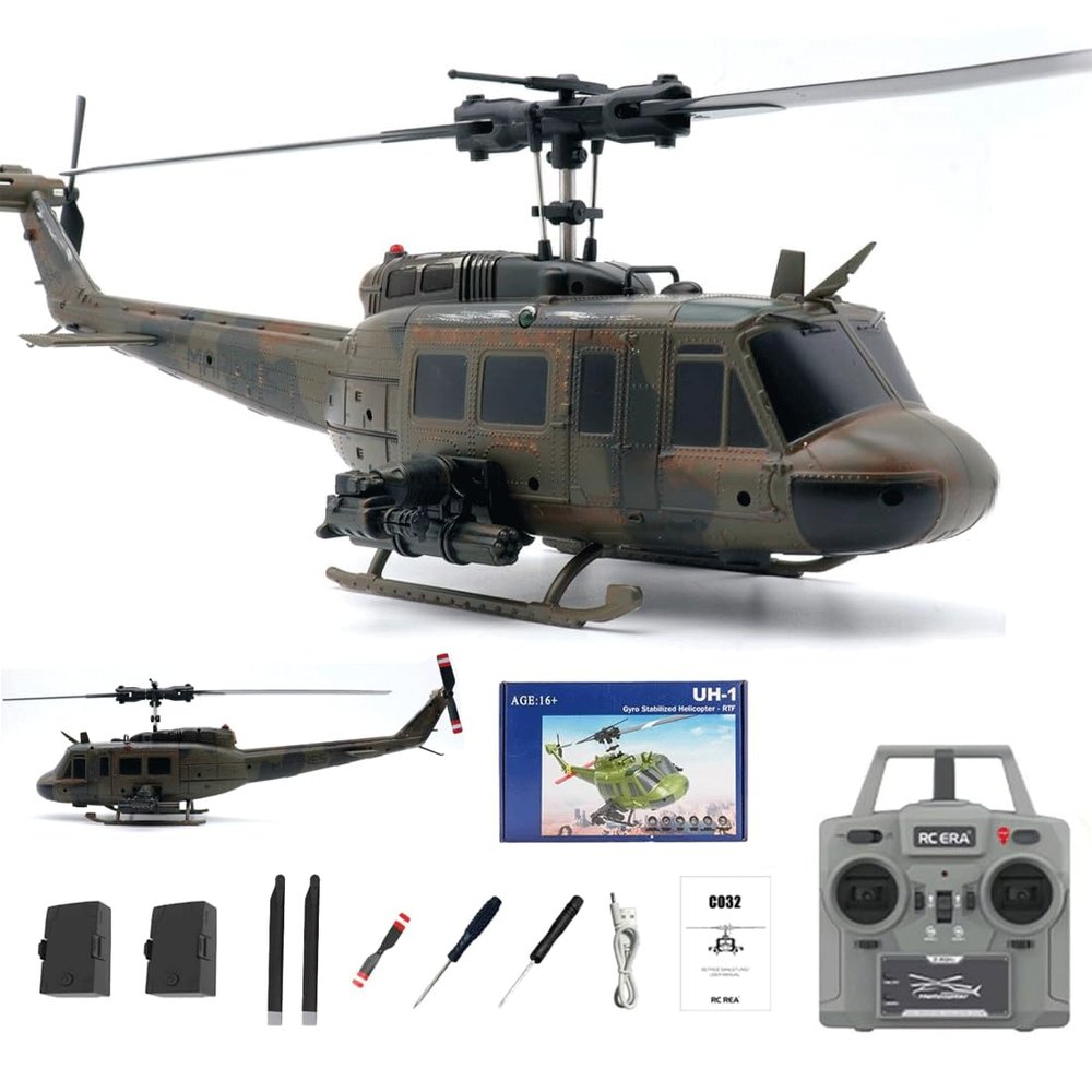 OYDL RC-ERA C032 UH-1 Huey RC Helicopter for Adults, 1/48 Scale 2.4G 6-Axis Gyro 6CH Flybarless Stabilized Military Aircraft with Optical Flow Positioning, 3D Inverted Flight