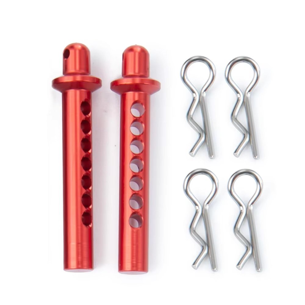 RC Models For Axial For SCX10 II 90046 1/10 1Pair Aluminum Front Body Post Mounts Car Shell With R Clips Fixing Column RC Crawler(Red)