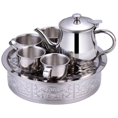 Temeemeg Kids Tea Set Includes Portable 330ml Stainless Steel Long Spout Teapot with Filter Screen, 4 70ml Cups and Tray for Children...