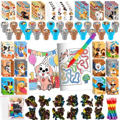 BenLouis 84 Pcs Dog Party Favors Puppy Coloring Books Bulk for Kids Classroom Pet Birthday Gift Party Candy Goodie Bag Fillers Paw Gift Decor Pinata Prize Activity Supplies