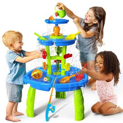 CozyBomB Water Table for Toddlers 3-5 | Outdoor Toys Water Play Table, Magnetic Fishing Toy Game, Summer Splash Pond Showers Sand Activity, Sensory Party Birthday Gift Kids Ages 4-8 9-12
