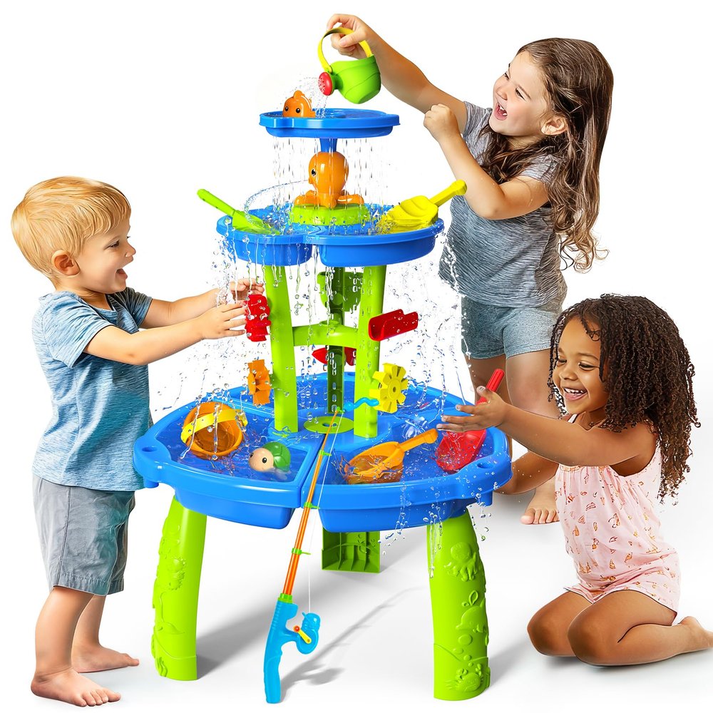 CozyBomB Water Table for Toddlers 3-5 | Outdoor Toys Water Play Table, Magnetic Fishing Toy Game, Summer Splash Pond Showers Sand Activity, Sensory Party Birthday Gift Kids Ages 4-8 9-12