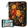 DJYQBFA Card Binder 4 Pocket with 50 Removable Sleeves - Holds 400 Trading Cards, Orange Floral Pattern Black 4-Ring Zip Top Loader Binder, Protective Album for Collectors view 1