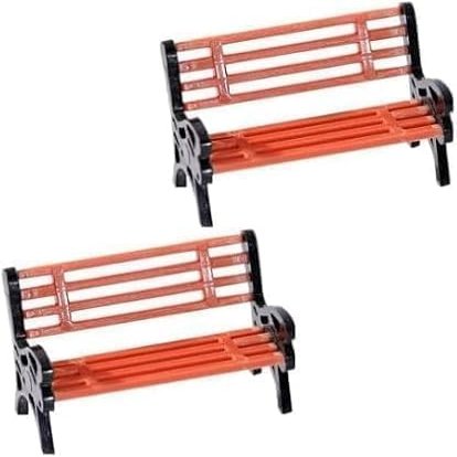 2Pcs Miniature Park Bench 1:12 Scale Brown Garden Seats with Realistic Detailing, Tiny Park Benches for Dollhouse and Fairy Garden Accessories, Train Platform and Miniature Landscape Dcor