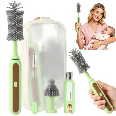 Portable 4-in-1 Electric Baby Bottle Cleaning Brush Set (Green)