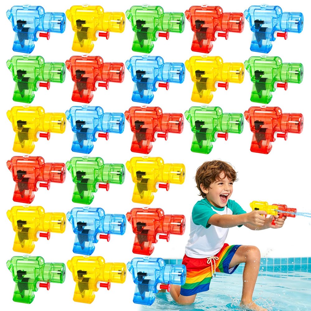 24Pcs Mini Water Gun,Small Plastic Squirt Water Guns,6.5FT Long Range Soaker Blasters for Kids Summer Outdoor Activities,Beach Swimming Pool Toys,Party Favors