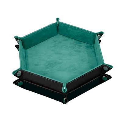 2Pcs Dice Tray Double Sided Foldable Dice Rolling Tray Velvet Hexagon Holder for Games and Other Table Games (Green + Black)