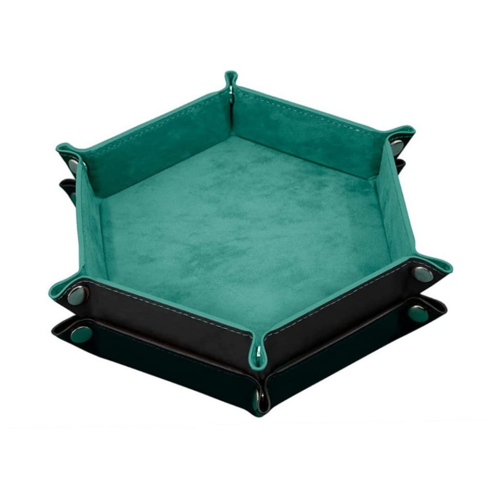 2Pcs Dice Tray Double Sided Foldable Dice Rolling Tray Velvet Hexagon Holder for Games and Other Table Games (Green + Black)